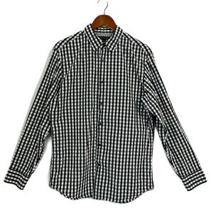 Banana Republic Shirt Men M 15-15 1/2 Black White Plaid Button Down Casual Prepy